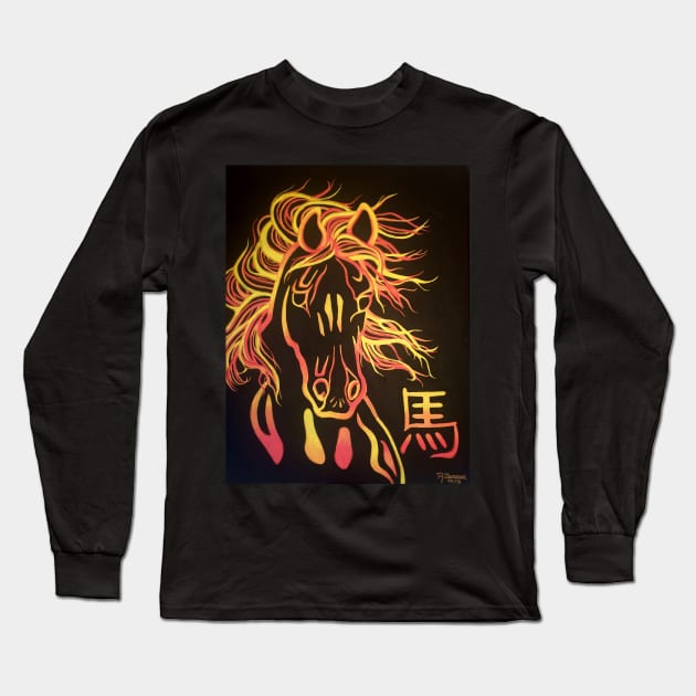 Fire Horse Long Sleeve T-Shirt by Rororocker